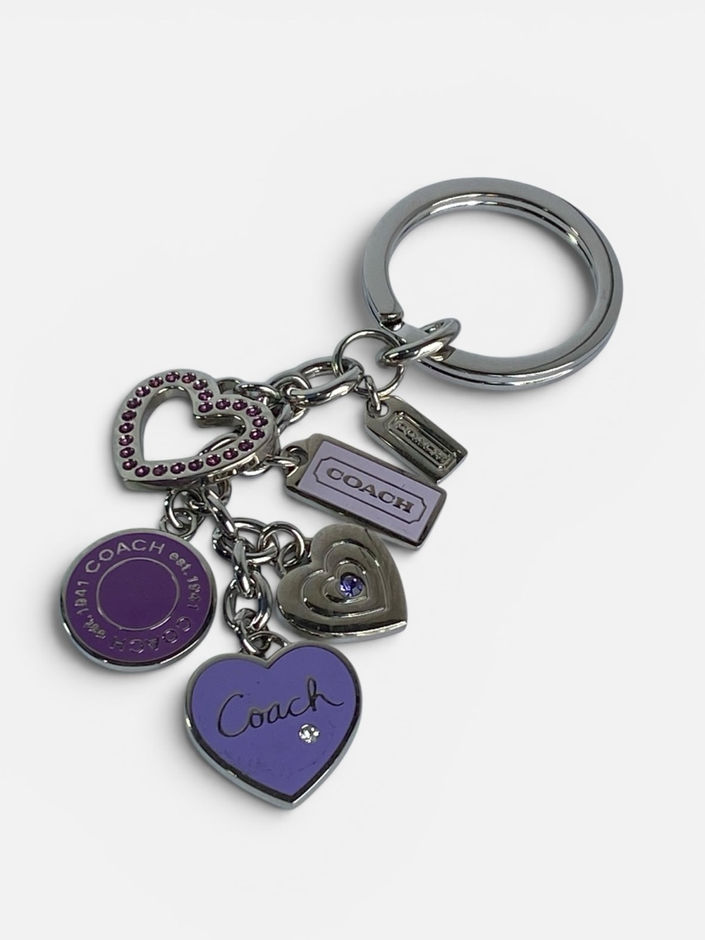 Coach Purple Heart Charm Keyfob Keychain